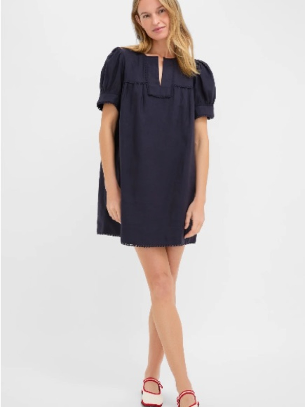 Tuckernuck Navy Puff-Sleeve Linen Shift Dress NWT